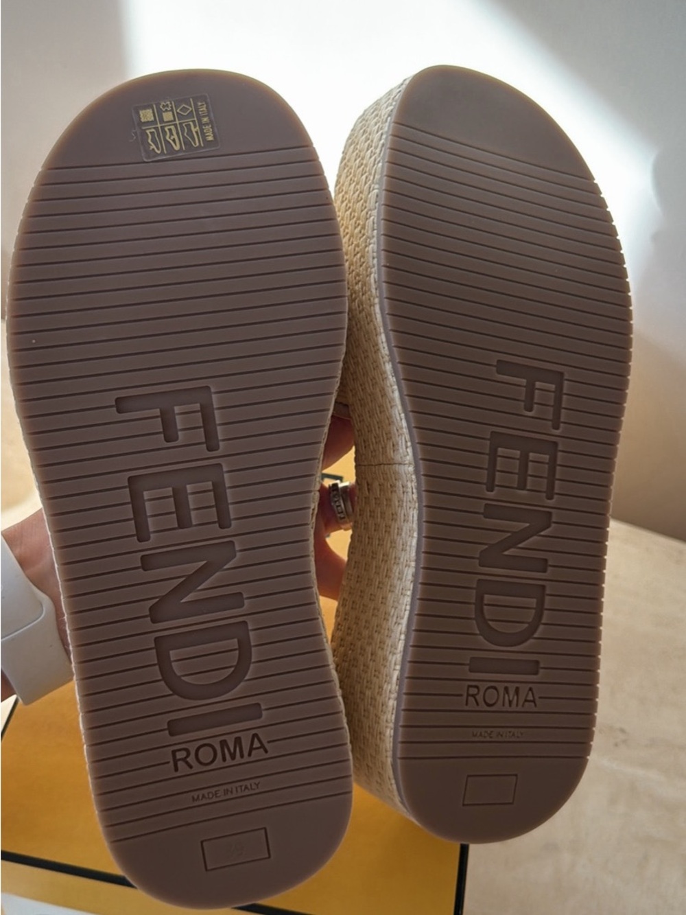 Fendi Beige Raffia Logo Slide Mules - Picture 6 of 8